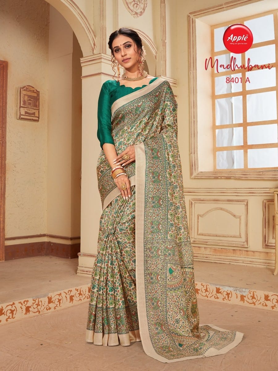 Madhubani Apple Printed Daily Wear Sarees Catalog